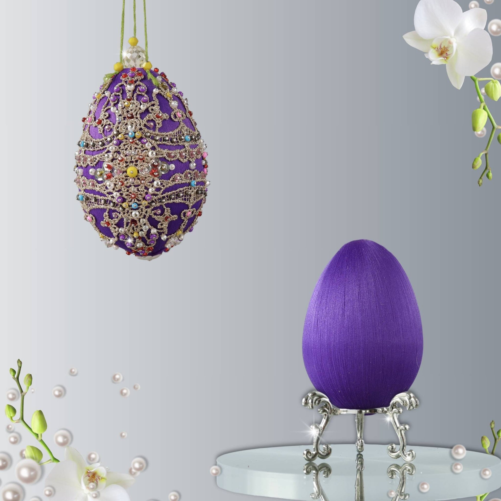 Easter Ornament Push Pin Kit Misbah by Whim5seasons features premium satin  egg shaped core, trim embellishments, pearl beads, and seed beads Whim5seasons. 
