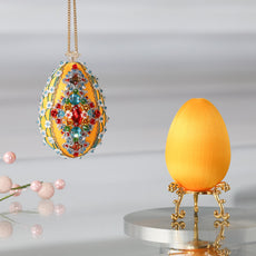 Easter Ornament Push Pin Kit Sonata by Whim5seasons features premium  satin  gold egg shaped core, aluminum rose embellishments, gold beads, and metallic trim. (Dark Orange)