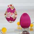 Load image into Gallery viewer, Decorative purple 4" Easter egg  kit for a push pin ornament kit with floral embellishments on a white background and a reflective surface by Whim5seasons. (Purple)
