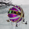 Load image into Gallery viewer, Bottom detail of Halloween handmade ornament adorned with mini witch hat charms. (Indigo)
