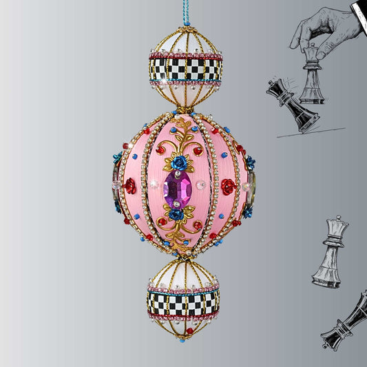 Christmas  handmade Beaded Satin Ornament with large glass rhinestones, aluminum roses, and gold alloy embellishments by Whim5seasons.