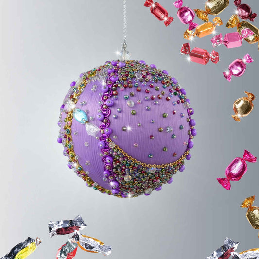 A close-up of the top of Handmade Christmas Ornament Candy by Whim5seasons - Miyuki seed beads, metallic cord hanger by Whim5seasons.