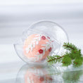 Load image into Gallery viewer, Handmade floral Christmas or Easter Beaded push pin Ornament featuring red flowers and white lace trim inside a round clear storage container . (Coral)
