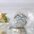 Load image into Gallery viewer, Completed Handmade Christmas Push Pin Ornament in a dark teal color with gold star design in a storage container set against a light background with a gold star and holiday greenery. (Dark Slate Blue)
