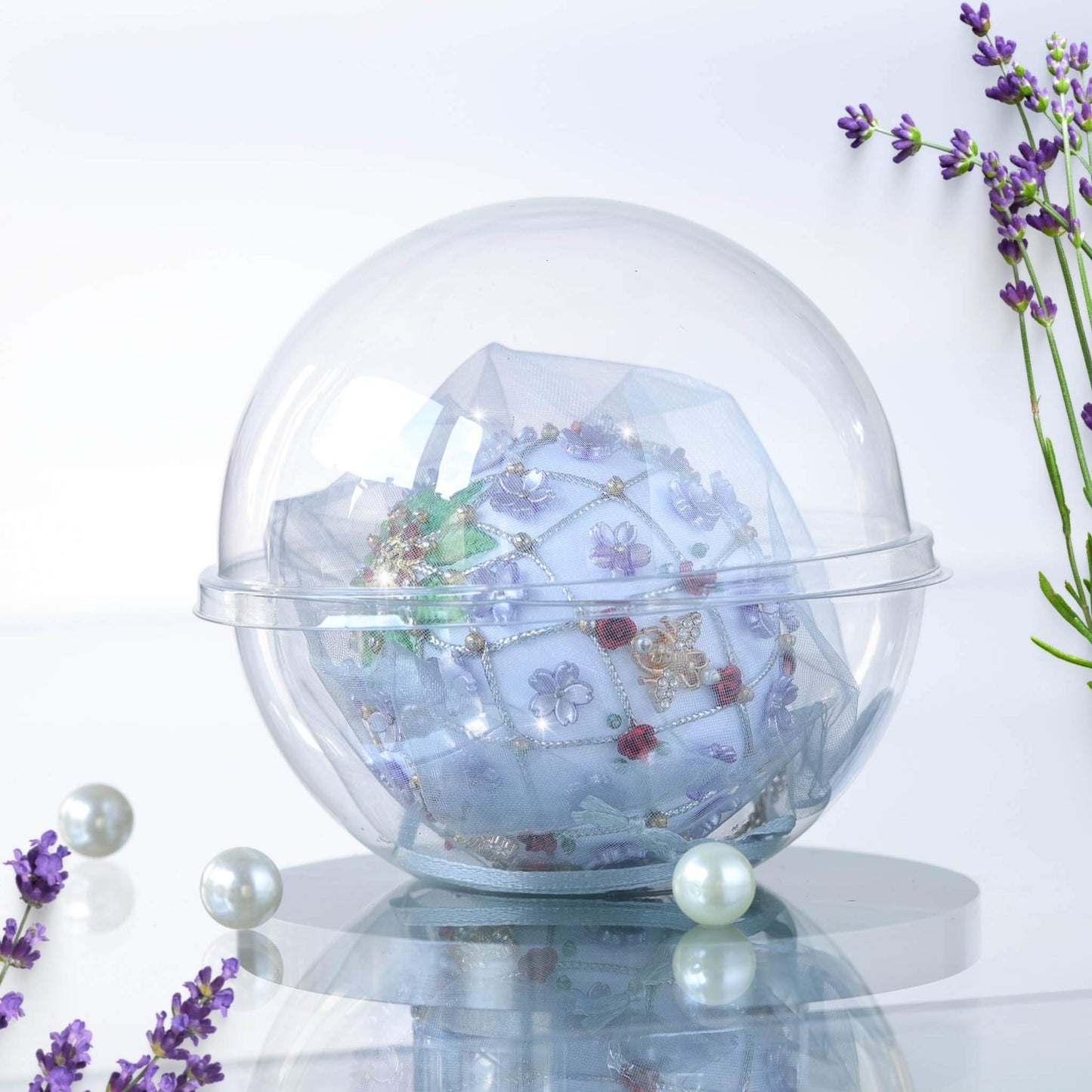 Decorative Handmade Christmas sequin & beaded ornament with floral patterns and a bee design, in a clear storage container by Whim5seasons.