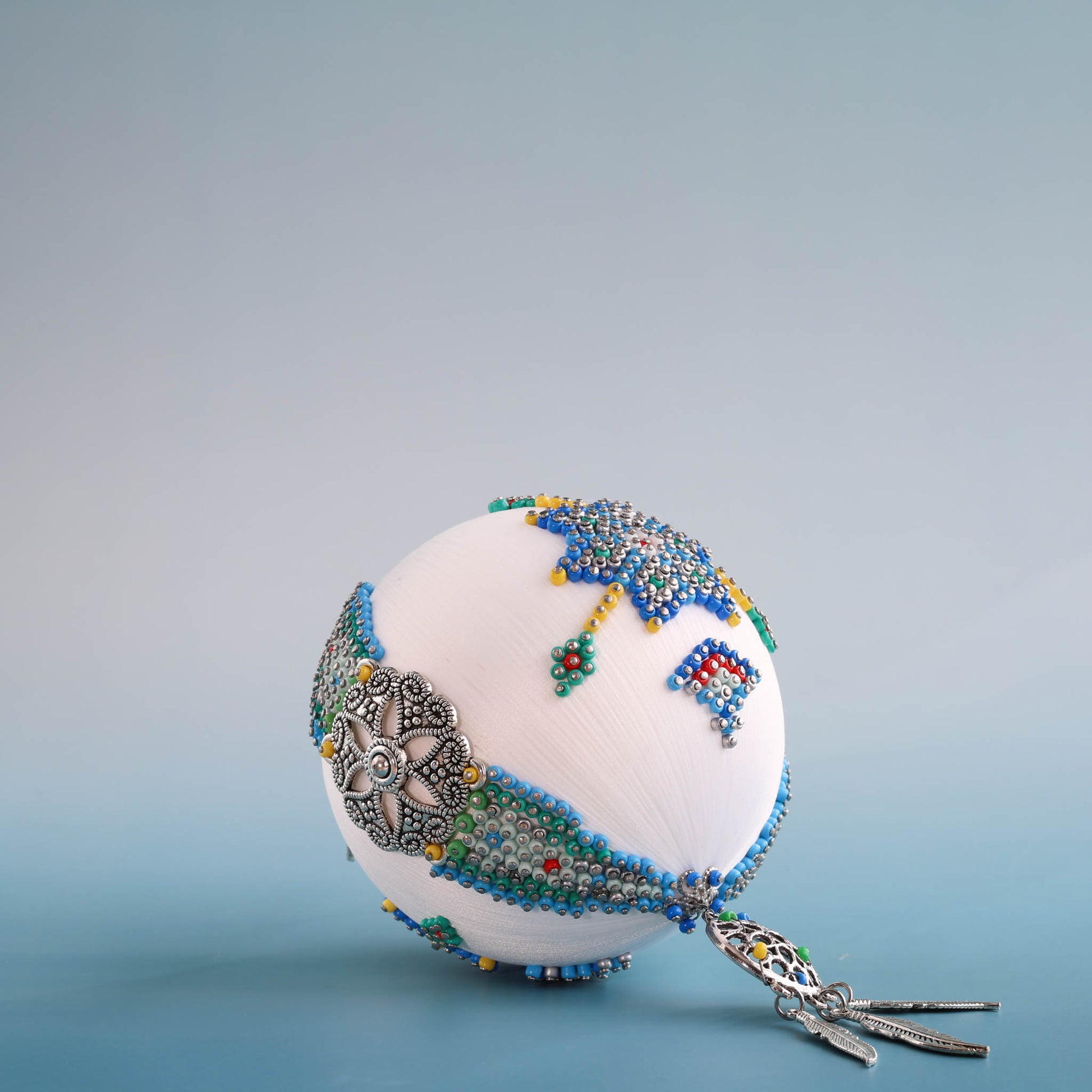 Handmade Christmas push pin satin ornament inspired by indigenous beadwork by Whim5seasons. 