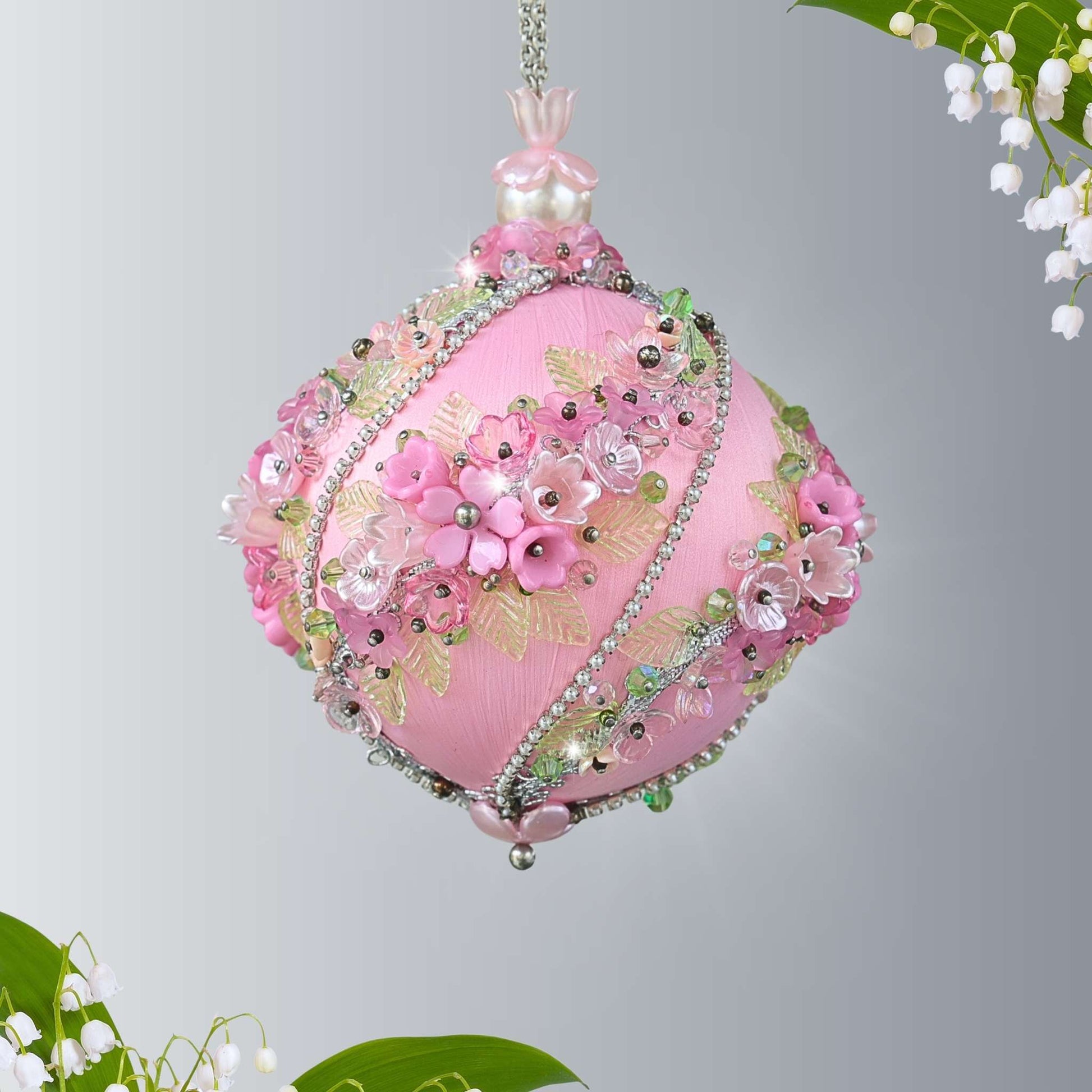 Handmade Christmas or Easter Beaded Ornament Ball embellished with acrylic  flowers, leaves, and crystal beads by Whim5seasns.
