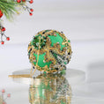Load image into Gallery viewer, Handmade Christmas Satin Ornament Decoration  - vintage  style with snowflake charms and glass beads on a gray background. (Green)
