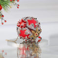 Load image into Gallery viewer, Handmade Christmas Satin Ornament Decoration  - vintage  style with snowflake charms on a mirror reflective surface and a gray background. (Red)
