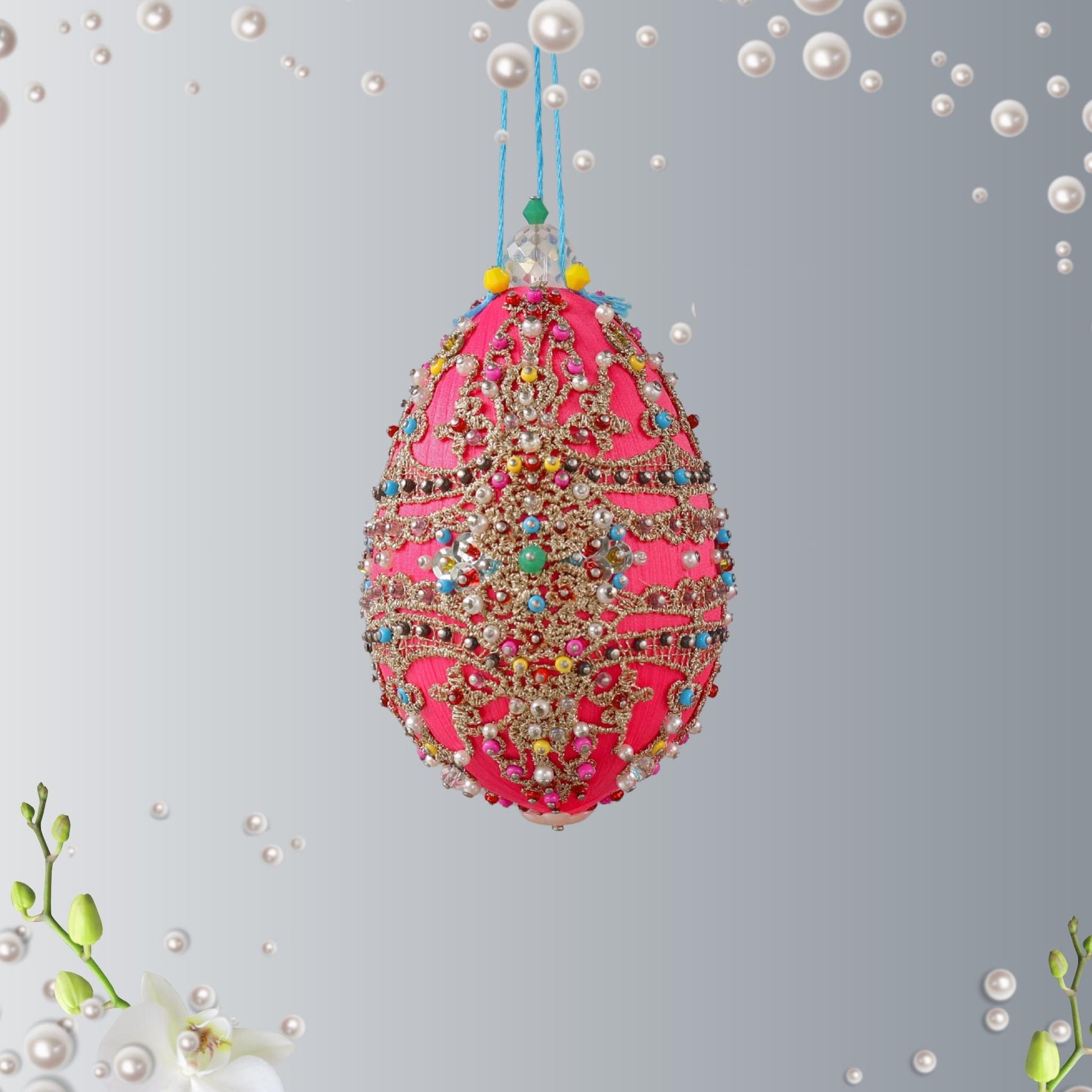 This Faberge Inspired Easter Egg Ornament kit is a true gem from Whim5seasons. Bright fuchsia color contrasted with blue and gold accents by Whim5seasons.