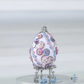 Load image into Gallery viewer, A complete handmade Easter Egg Ornament, push pin method using premium  satin  gold egg shaped core, bead embellishments, silver trim, and a crown charm by Whim5seasons. 
