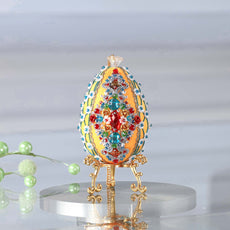 Handmade Easter Egg Ornament was completed by push pin method using premium  satin  gold egg shaped core, aluminum rose embellishments, gold beads, and metallic trim.(Dark Orange)