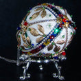 Load image into Gallery viewer, Handmade  Easter Egg Push Pin Ornament by Whim5seasons will bright any decor with its sparkling glass rhinestones, gold alloy leaf charms, and delicate beads.
