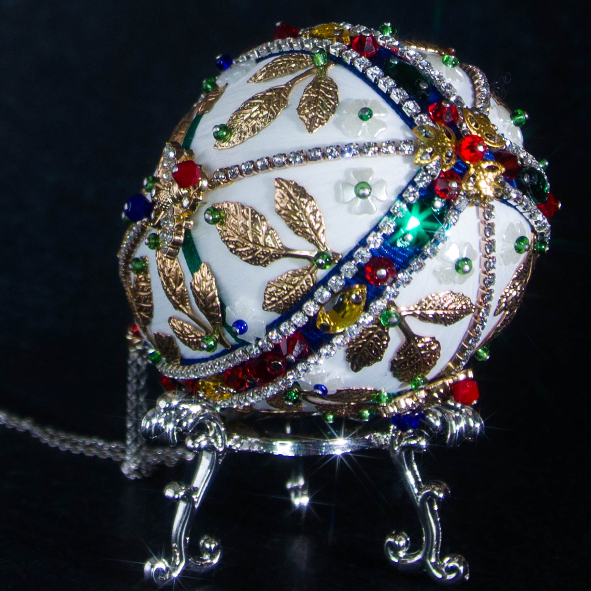 Handmade  Easter Egg Push Pin Ornament by Whim5seasons will bright any decor with its sparkling glass rhinestones, gold alloy leaf charms, and delicate beads.
