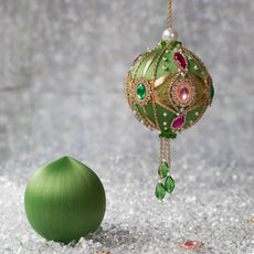 Phoenix Christmas Beaded Push Pin Ornament Kit features pink and green cameos with rhinestones, gold alloy accents, and rose gold chain. (Olive)