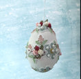 Load and play video in Gallery viewer, Video of a Handmade Push Pin Easter Egg Satin Ornament  Vintage Doily by Whim5seasons. (Old Lace)
