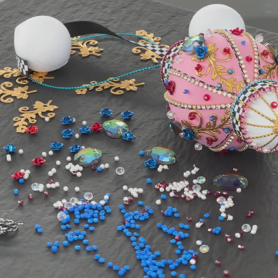 Christmas  Beaded Satin Ornament Kit Project, DIY pins and embellishments. Video. (Light Pink).