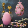 Load image into Gallery viewer, Beaded Easter Egg Satin Ornament DIY Kit by Whim5seasons - white satin core with pink plum bloom and silver cording. (Light Pink)
