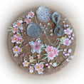 Load image into Gallery viewer, Silent Glamour Satin Easter Egg Kit includes: embroidered plum blossom patches, silver beads, metallic cord, and other embellishments.
