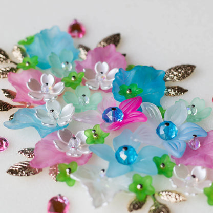 Custom mix of clue, pink, and gold leaves with flowers - essential embellishing kit from Whim5seasons.