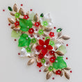 Load image into Gallery viewer, Ornament Supplies - mix of embellishments, red and green flowers, pearlesque leaves, glass see beads, and gold alloy charms - Whim5seasons.
