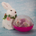 Load image into Gallery viewer, Vintage Doily Handmade Beaded Easter Egg Ornament by Whim5seasons in a pink container with a clear lid packed for storing. (Purple)
