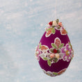Load image into Gallery viewer, Vintage Doily Handmade Beaded Easter Egg Ornament by Whim5seasons embellished with pearls, lace, roses, and thousands of beads. (Purple)
