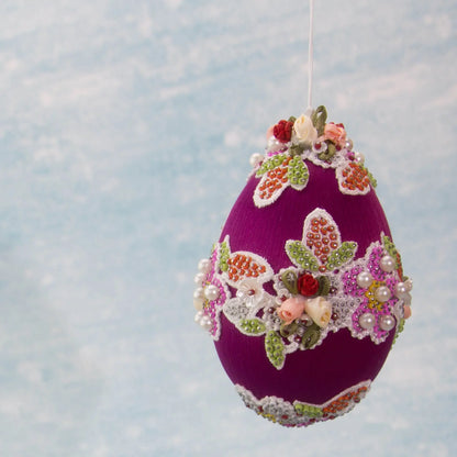 Vintage Doily Handmade Beaded Easter Egg Ornament by Whim5seasons embellished with pearls, lace, roses, and thousands of beads. (Purple)