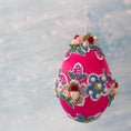 Load image into Gallery viewer, Vintage Doily Handmade Beaded Easter Egg Ornament by Whim5seasons embellished with pearls, lace, roses, and thousands of beads.(Deep Pink)
