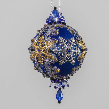 Beaded Sequin Christmas Satin Ornament Push Pin 
Vintage  (Blue)