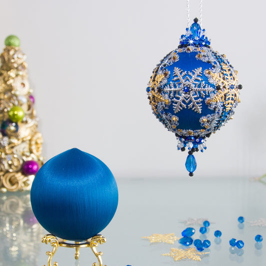 Beaded Sequin Christmas Satin Ornament Push Pin 
Vintage  (Blue)