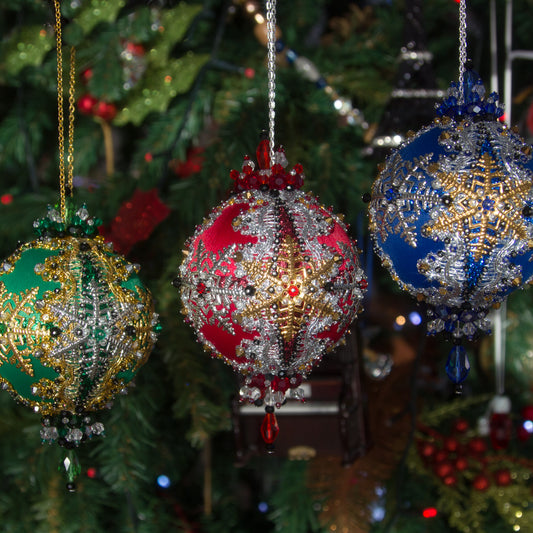 Beaded Sequin Christmas Satin Ornament Push Pin Collection