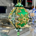 Load image into Gallery viewer, Beaded Sequin Christmas Satin Ornament Push Pin 
Vintage  (Green)
