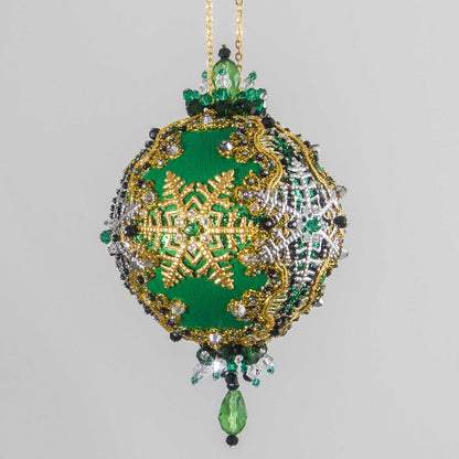 Beaded Sequin Christmas Satin Ornament Push Pin 
Vintage  (Green)